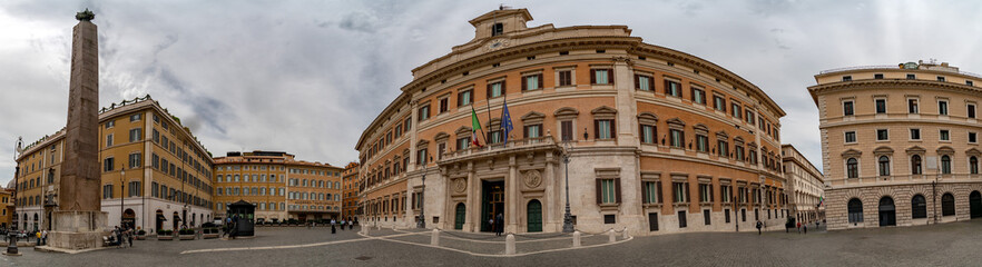 ROME, ITALY - JUNE 8 2018 - Montecitorio palace place and obelisk view