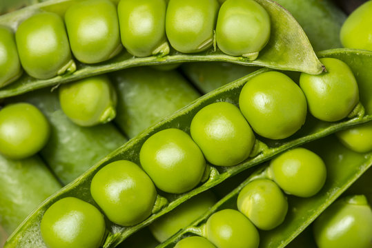 fresh green peas close up in the detail