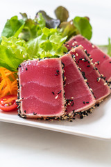 fresh tuna raw with vegetable salad