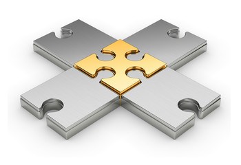 3d rendering. Four metal puzzles with a golden mean.