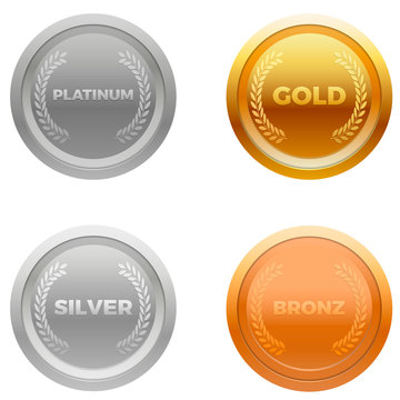 Medal award vector in four colors, platinum, gold , silver , and bronze