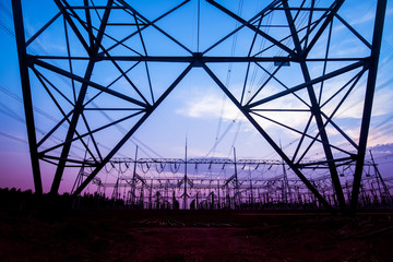Transmission tower in the evening