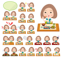 Bob hair green dress women_Meal