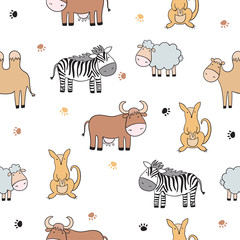 Seamless vector  pattern with cute doodle animals.