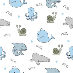 Fototapeta premium Seamless vector pattern with cute doodle animals.