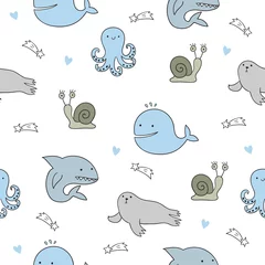 Gordijnen Seamless vector  pattern with cute doodle animals. © Alexandra