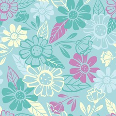 Vector flowers seamless pattern background.