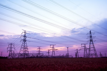 Transmission tower in the evening