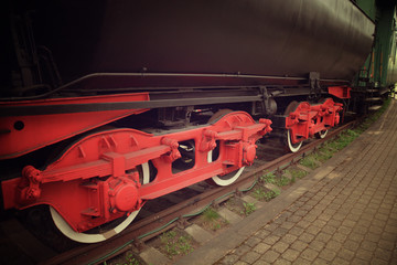 Steam train locomotive red wheels