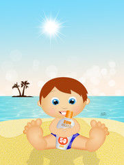 Obraz na płótnie Canvas child with sun high protection on the beach