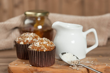 Home Baked Superfood Muffins With Chia Seeds, Banana, Honey, Coconut, Oats.
