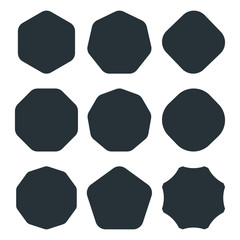 Set of black badge shape. Trophy and reward, competition and victory, success and achievement. Flat vector cartoon illustration. Objects isolated on white background.