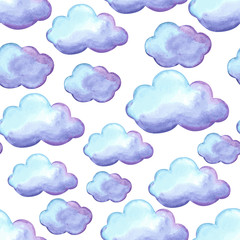 Aquarelle seamless pattern with clouds.