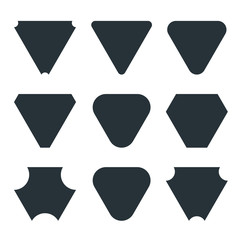 Set of black badge shape. Trophy and reward, competition and victory, success and achievement. Flat vector cartoon illustration. Objects isolated on white background.