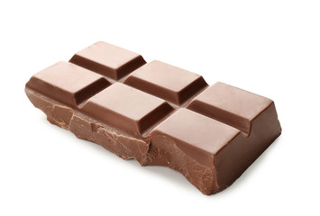 Piece of milk chocolate on white background