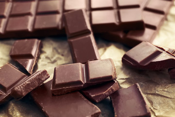 Tasty milk chocolate on table, closeup