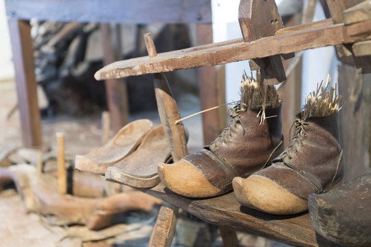 Historic wooden clogs
