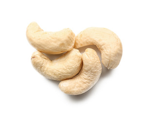 Tasty cashew nuts on white background