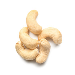 Tasty cashew nuts on white background