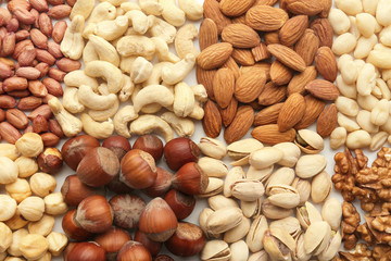 Different types of nuts on table