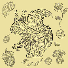 illustration_1_of animal and plant ornament rodent, squirrel, and plant