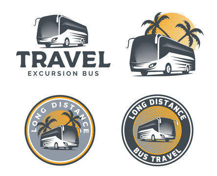 Set of tourist bus logo, emblems and badges isolated on white background.