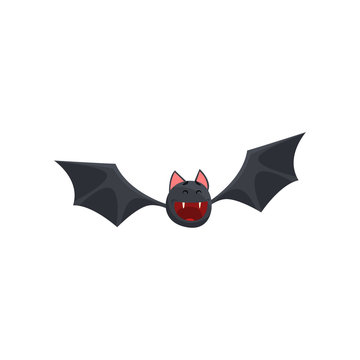 Cute happy smiling cartoon halloween bat character flying vector Illustration on a white background