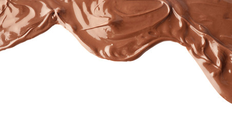 Tasty melted chocolate on white background