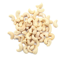 Tasty cashew nuts on white background