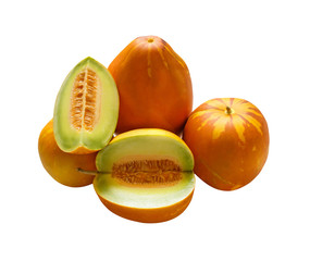 Muskmelons (or Mush melons)- same family with Honeydew & Cantaloupe isolated on white background