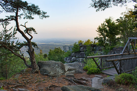 Vantage point with wooden bridge, Mandelstein, Austria