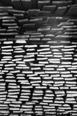 A wall of folded boards