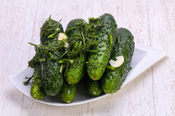 Pickled green cucumbers