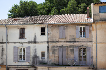 Purple window shutters in Arles, Provence, France