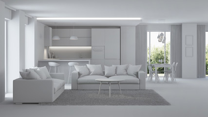 Modern house interior. Repairs. Gray interior. 3D rendering.