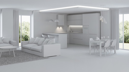 Modern house interior. Repairs. Gray interior. 3D rendering.