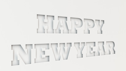 Happy New Year words cut in white paper