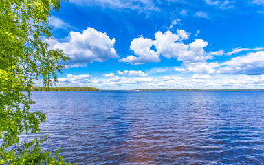 Summer lake view from Sotkamo, Finland. - obrazy, fototapety, plakaty