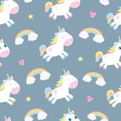 Wallpaper murals Unicorn Cute unicorn seamless background. Flat design.