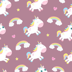 Cute unicorn seamless background. Flat design.