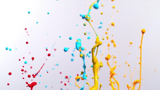 Colorful splashing paint in super slow motion. Shot with high speed cinema camera, 1000fps
