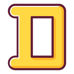 Letter D of the English alphabet. Alphabetic character. An icon for the website. Cartoon flat line art vector.Design element template font type