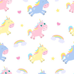 Cute unicorn seamless background. Flat design.
