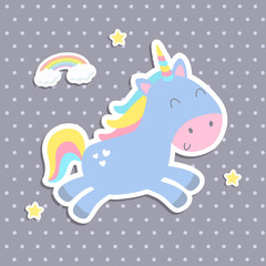 Cute unicorn sticker vector illustration. Flat design.