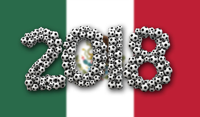 2018 Mexico flag football background. 3D Rendering