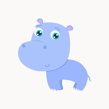 Cute hippo sticker vector illustration. Flat design.