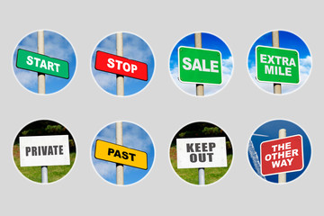 Collection of 8 signs in circles