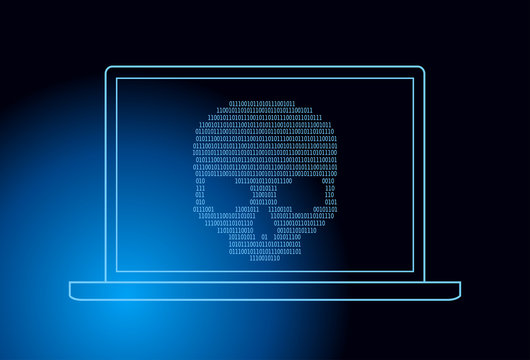 Cyber attack backgroundHuman skull in digital background. Concept of network security,  computer virus, cyber attack.
