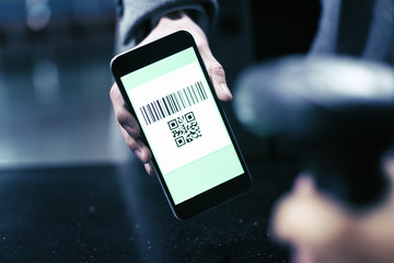 Qr code payment , online shopping , cashless technology concept