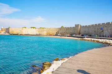 The historic fortification of Rhodes Town, Mediterranean Sea, Rhodes Island, Greece - obrazy, fototapety, plakaty
